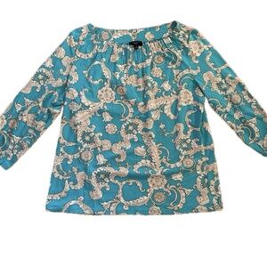 Talbots Women’s 3/4 Sleeve Turquoise Print Top